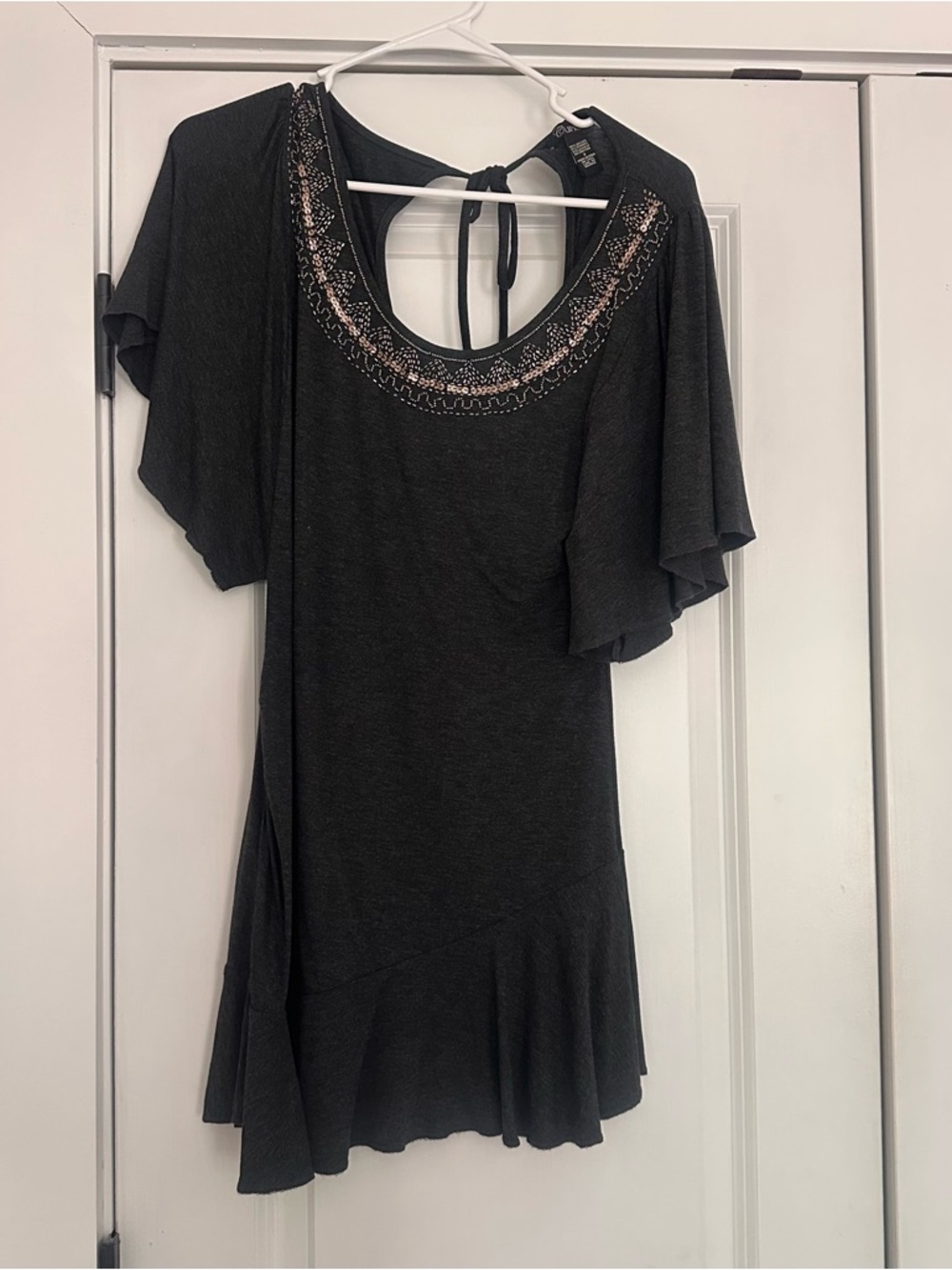 Women’s Charcoal Embellished Scoop Neck Top